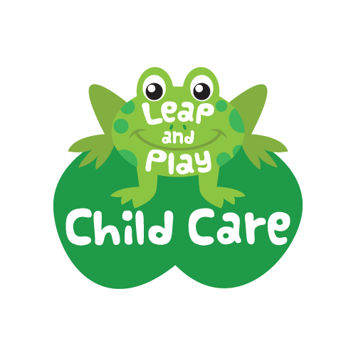 A logo design of Leap and Play Child Care.