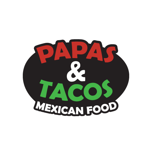 A logo design of Papas and Tacos.